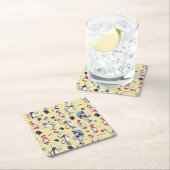 Katze im Hut | Gelbes Muster Rechteckiger Pappuntersetzer (Vor Ort)