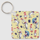 Katze im Hut | Gelbes Muster Schlüsselanhänger (Vorderseite)