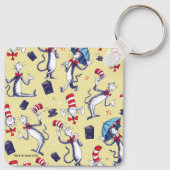 Katze im Hut | Gelbes Muster Schlüsselanhänger (Rückseite)