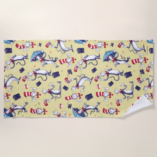 Katze im Hut | Gelbes Muster Strandtuch (Vorderseite)