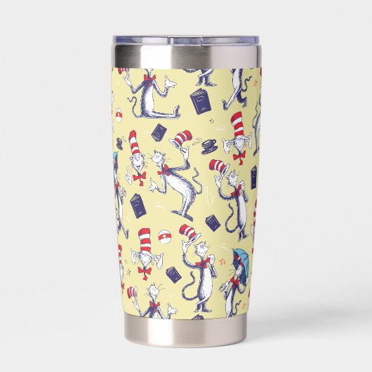 Katze im Hut | Gelbes Muster Thermobecher (Rückseite)