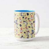 Katze im Hut | Gelbes Muster Zweifarbige Tasse (VorderseiteRechts)