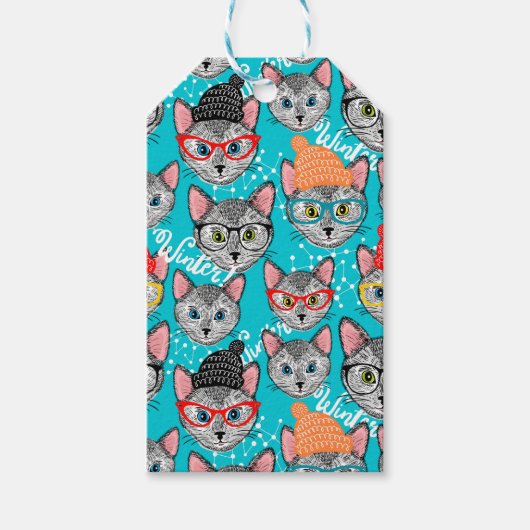 Katze im Hut Geschenkanhänger (Vorderseite)