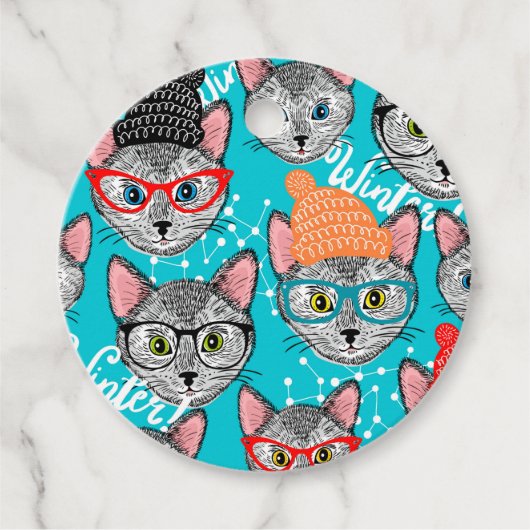 Katze im Hut Geschenkanhänger (Vorderseite)