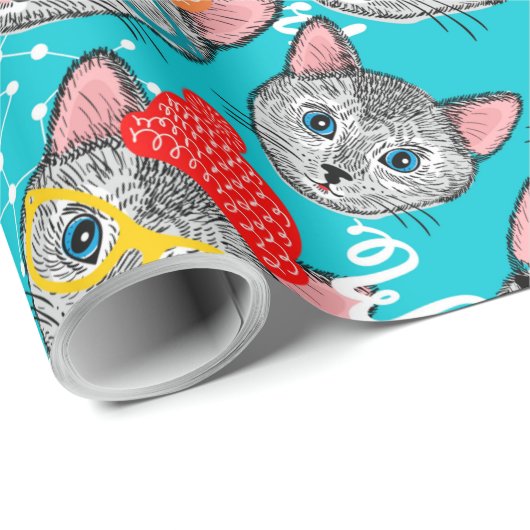 Katze im Hut Geschenkpapier (Rolleneckpunkt)