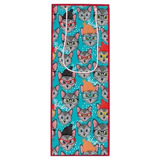 Katze im Hut Geschenktüte Für Weinflaschen (Vorderseite)