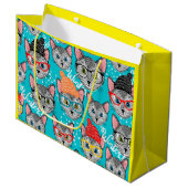 Katze im Hut Große Geschenktüte (Vorderseite Schrägansicht)