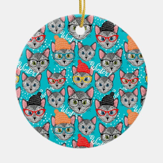 Katze im Hut Keramik Ornament (Vorne)