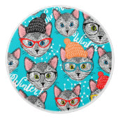 Katze im Hut Keramikknauf (Vorderseite)