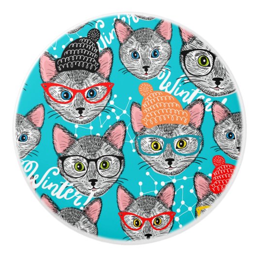 Katze im Hut Keramikknauf (Vorderseite)