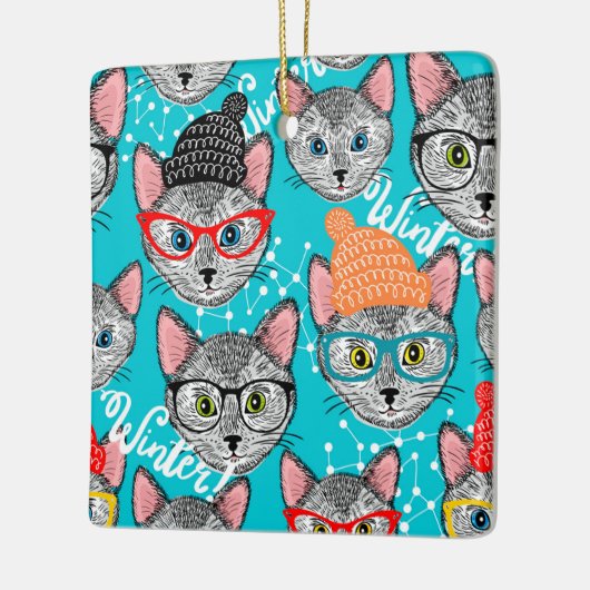 Katze im Hut Keramikornament (Links)