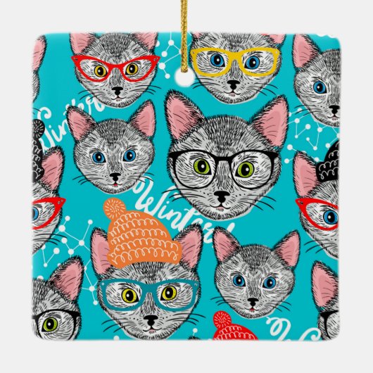 Katze im Hut Keramikornament (Rückseite)