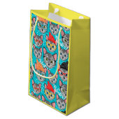 Katze im Hut Kleine Geschenktüte (Rückseite Schrägansicht)