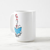 Katze im Hut liest Kaffeetasse (Vorderseite Links)