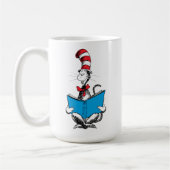 Katze im Hut liest Kaffeetasse (Links)
