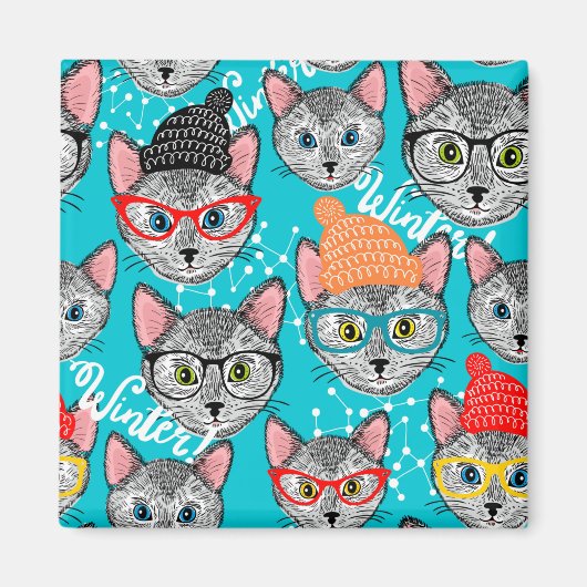 Katze im Hut Magnet (Vorne)