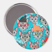 Katze im Hut Magnet (Vorderseite/Rückseite)