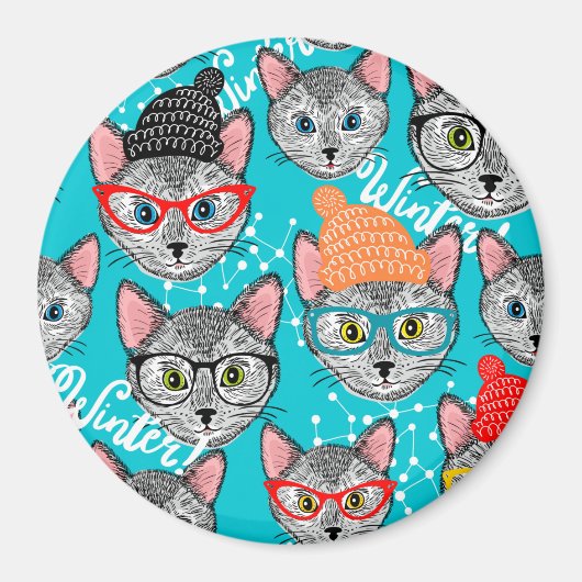 Katze im Hut Magnet (Vorne)