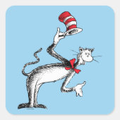 Katze im Hut nimmt einen Bow Quadratischer Aufkleber (Vorderseite)