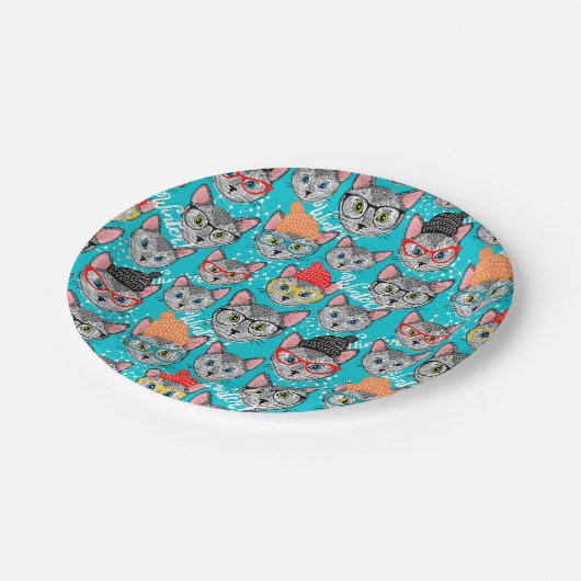 Katze im Hut Pappteller (Schrägansicht)