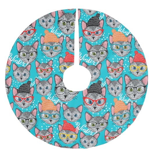 Katze im Hut Polyester Weihnachtsbaumdecke (Vorderseite)