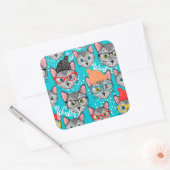 Katze im Hut Quadratischer Aufkleber (Umschlag)