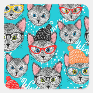 Katze im Hut Quadratischer Aufkleber