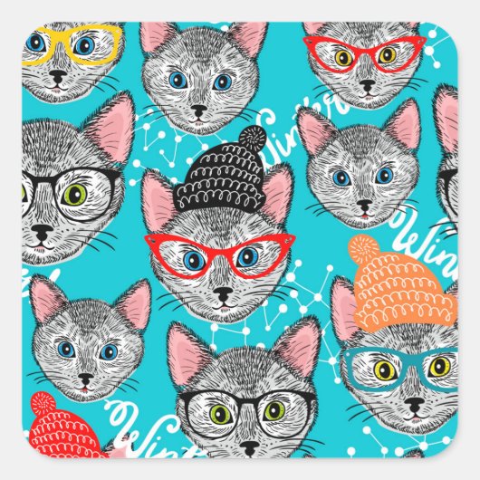 Katze im Hut Quadratischer Aufkleber (Vorderseite)