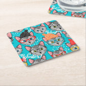 Katze im Hut Rechteckiger Pappuntersetzer (angewinkelt)