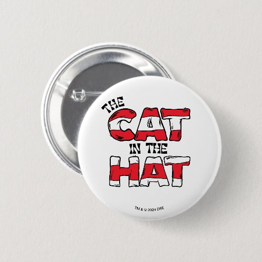 Katze im Hut | Roter und weißer Streifen Button (Vorne & Hinten)