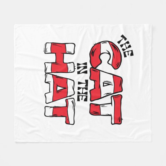 Katze im Hut | Roter und weißer Streifen Fleecedecke (Vorderseite (Horizontal))