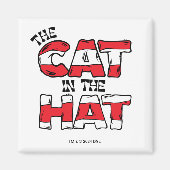 Katze im Hut | Roter und weißer Streifen Magnet (Vorne)