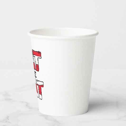 Katze im Hut | Roter und weißer Streifen Pappbecher (Rückseite)