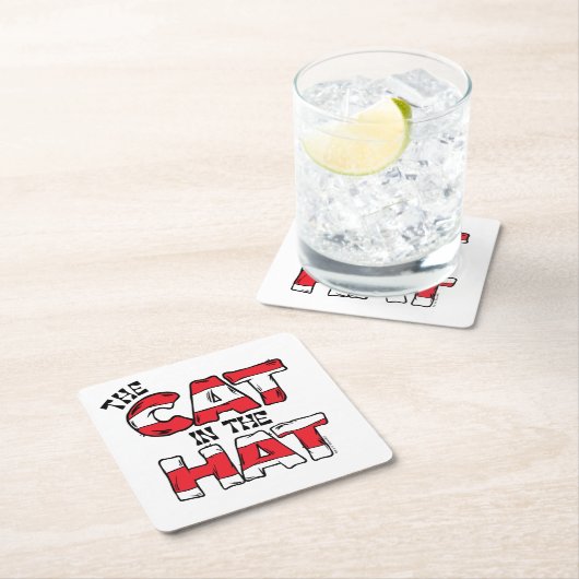 Katze im Hut | Roter und weißer Streifen Rechteckiger Pappuntersetzer (Vor Ort)