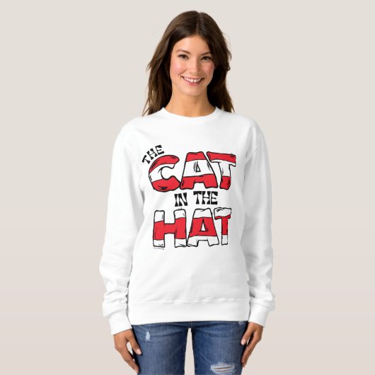 Katze im Hut | Roter und weißer Streifen Sweatshirt (Vorne ganz)