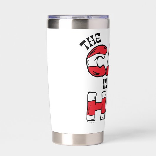 Katze im Hut | Roter und weißer Streifen Thermobecher (Vorderseite)