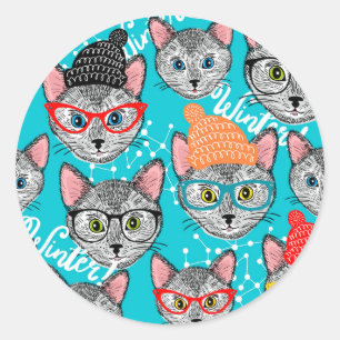 Katze im Hut Runder Aufkleber