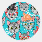 Katze im Hut Runder Aufkleber (Vorderseite)