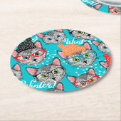 Katze im Hut Runder Pappuntersetzer (Angewinkelt)