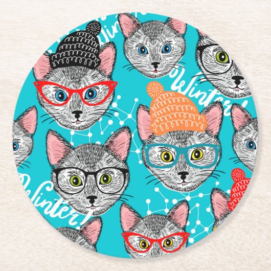 Katze im Hut Runder Pappuntersetzer (Vorderseite)