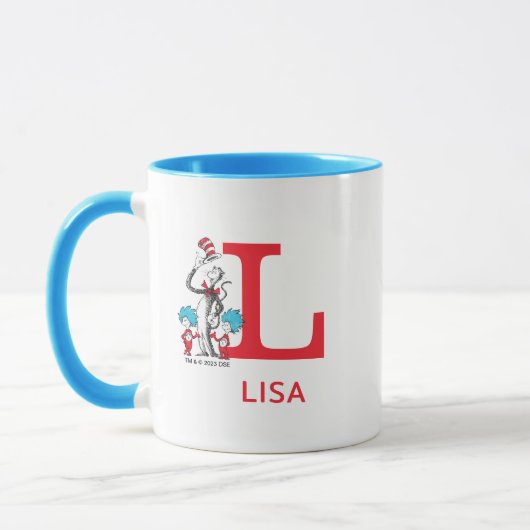 Katze im Hut, Sache mit einem Namen und Monogramm Tasse (Links)