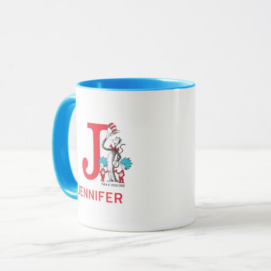 Katze im Hut, Sache mit einem Namen und Monogramm  Tasse (Vorderseite Links)