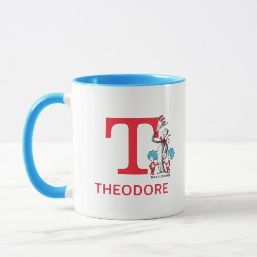 Katze im Hut, Sache mit einem Namen und Monogramm Tasse (Links)