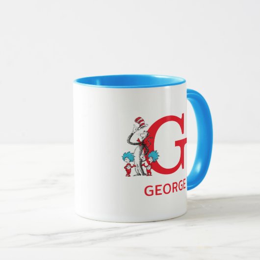 Katze im Hut, Sache mit einem Namen und Monogramm  Tasse (VorderseiteRechts)