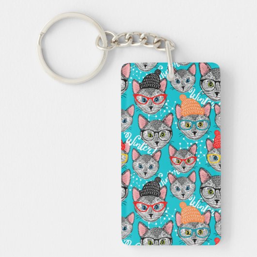 Katze im Hut Schlüsselanhänger (Vorderseite)