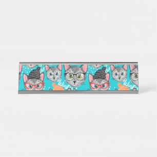 Katze im Hut Schreibtischnamensplakette