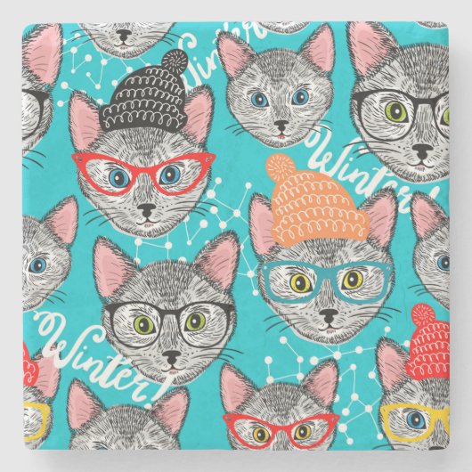 Katze im Hut Steinuntersetzer (Vorderseite)