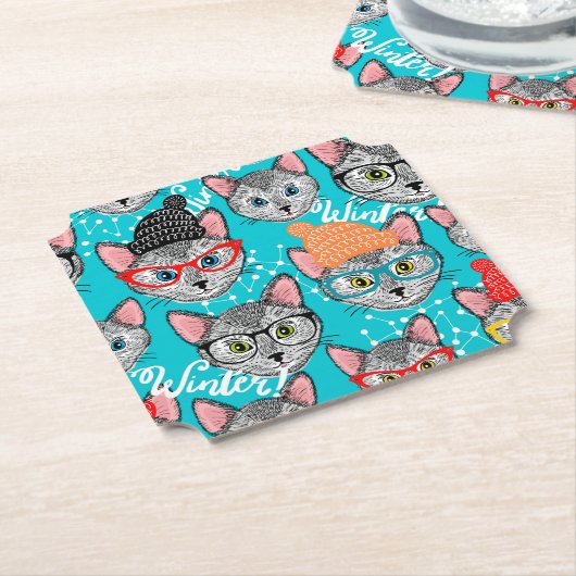 Katze im Hut Untersetzer (angewinkelt)