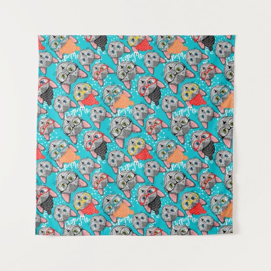 Katze im Hut Wandteppich (Vorderseite (Horizontal))