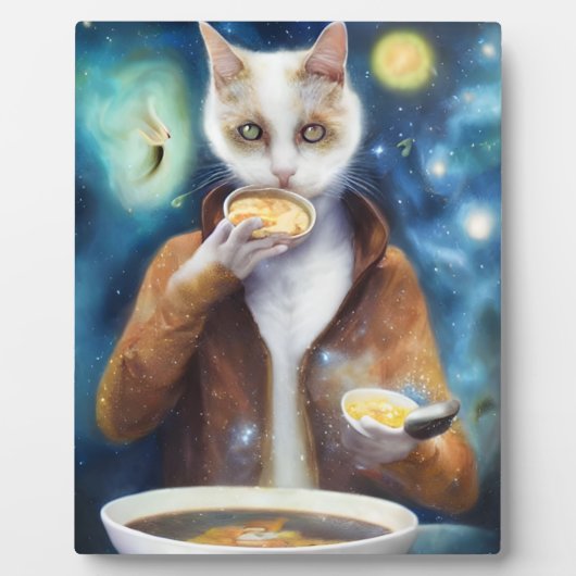Katze im Jumpsuit Esssuppe aus Galaxien Fotoplatte (Vorderseite)